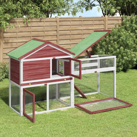 Clapier lapin Cage à Lapin Enclos moka 185,5x60,5x109,5 cm bois de pin massif 30426 (1/5)