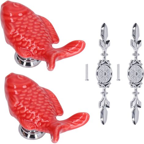 2 Poignées de Tiroir en Alliage de Zinc, Motif Carpe Rouge, pour Meuble de Cuisine et Dressing - Décoration1077D