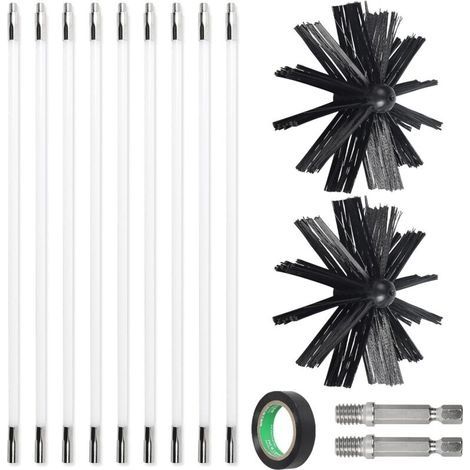 3.6m Kit de Ramonage Poêle a Pellets, Hérisson Ramonage Diamètre 150mm, 9 Tiges de Ramonage Flexible de 410 mm, Utilisable avec Perceuse Visseuse pour Cheminée, Tuyaux, Sèche-Linge (1/5)