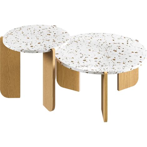Mesa de centro nido de 2 piezas MDF blanca y madera (1/5)
