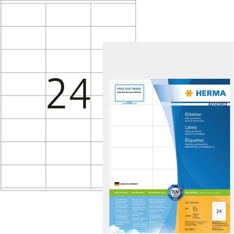 HERMA Etichette Universali, 70 x 36 mm, Etichette Adesive A4 per Stampante, 24 Etichette per Foglio, Bianco (1/5)