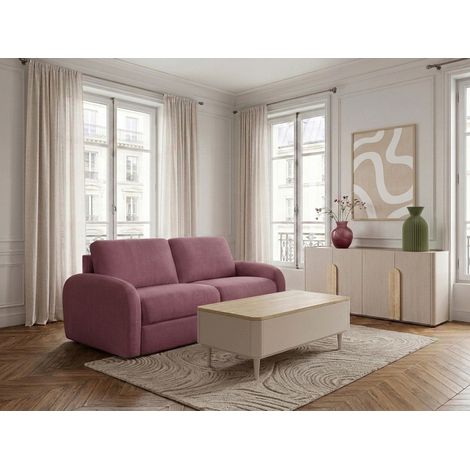 BOBOCHIC - Canapé droit convertible KENAN ouverture express tissu lisse  140x196 Rouge (1/5)