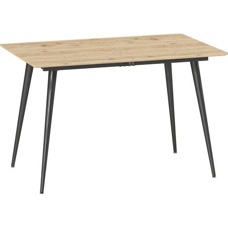 Mesa de comedor extensible 120/160 x 75 cm, MDF natural, patas de acero (1/5)