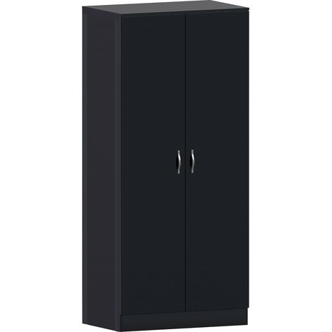 Riano 2 Door Wardrobe With Hanging Rail & Storage Shelf, Black (1/4)