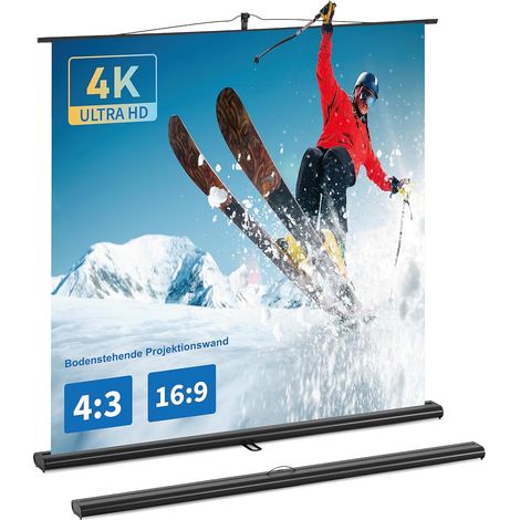 Projecteur sur toile avec support, toile de projection portable, écran projecteur 60 pouces 16:9, projection à distance ultra courte, design compact, idéal pour home cinéma, film intérieur et (1/5)
