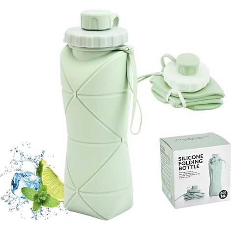 Gourde pliable 590 ml - Silicone sans BPA. Conception pliable avec couvercle et bouchon étanches. Idéale pour les voyages et la randonnée. (1/5)