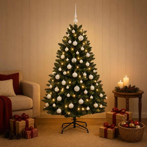 vidaXL Árbol de Navidad artificial verde oscuro con bolas 150 cm (1/5)