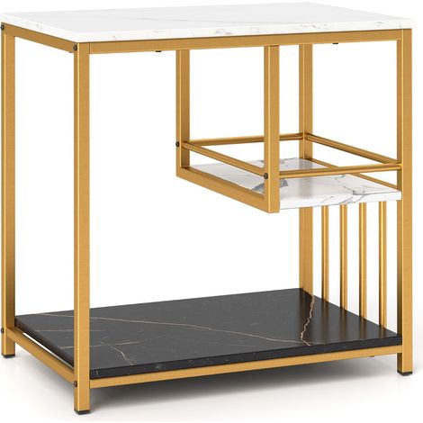 Mesa auxiliar rectangular de 60 x 40 x 60,5 cm con 3 niveles y almacenaje moderno y elegante en acabado imitación mármol blanco y negro 200013856