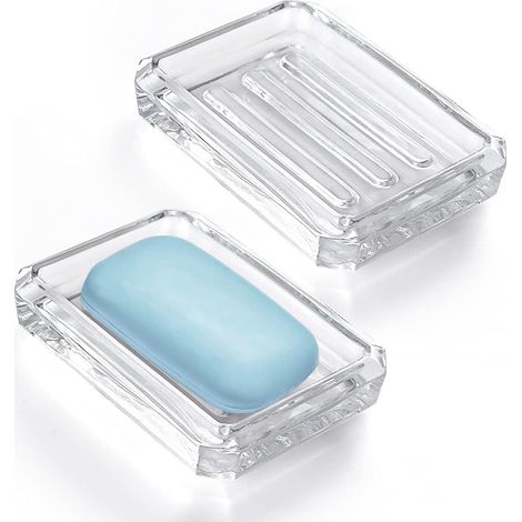 Porte Savon, Support Savon en Verre, Boite a Savon Transparent pour Salle de Bain et WC, Lot de 2