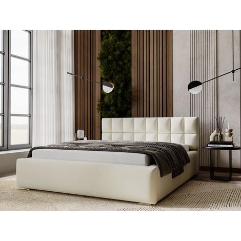 Lit rembourré avec rangement 120x200 velours beige Hugo (1/5)