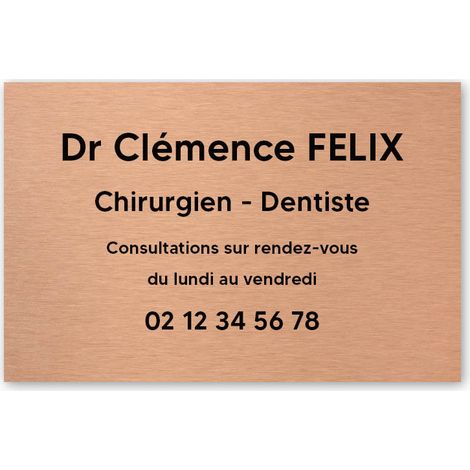 Plaque professionnelle PVC 30x20 – Gravure Personnalisée | Dentistes - Cuivre lettres noires (1/3)