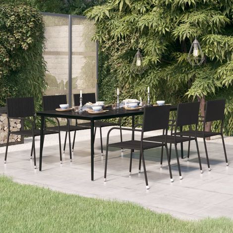 Table à dîner,Table de Salle à Manger de jardin Noir 200x100x74 cm Acier et verre -89461 (1/5)