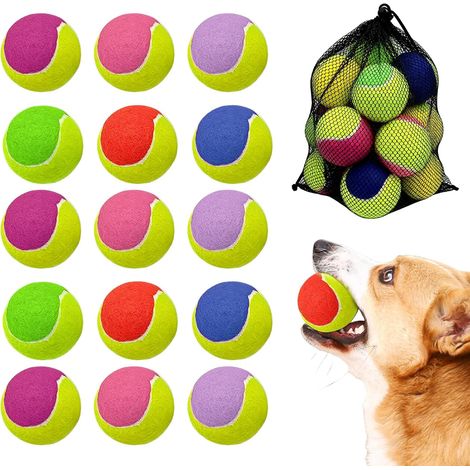 15 Pièces Balle Tennis Chien, 6,35cm Mini Balle Tennis Chien, Balle de Tennis pour Animal Domestique, Balle pour Chien für Activités Extérieures avec Filet de Rangement, Bicolore Aléatoire