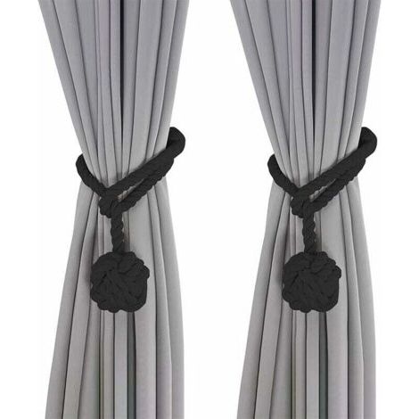 Fermacravatte per tende neri, 2 pezzi, fermacravatte per tende lavorati a mano, fermacravatte per tende in corda, decorazione con passanti per tende per camera da letto e ufficio