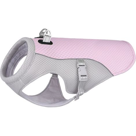 Gilet rafraîchissant rose pour chiens, taille M, en maille respirante, avec anneau en D réglable, protection UV, adapté aux promenades et aux sorties de chasse en été. (1/4)