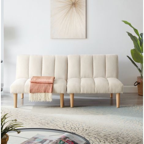 Canapé convertible 167 cm beige en velours côtelé avec dossier réglable 3 positions (1/5)