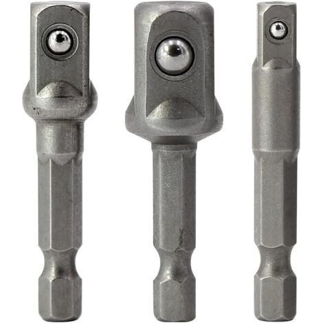 3 Piece Adaptateur écrou hexagonal bouchon adaptateur tournevis Douille d'écrou de douille de prise d'adapteur 1/4\",/1/2\",/3/8\" (1/5)