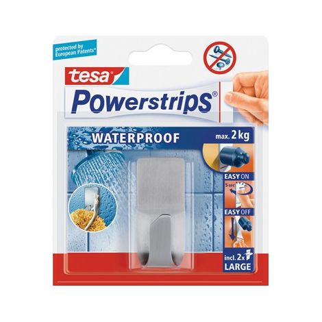 Tesa Powerstrips Waterproof gancho adhesivo metal satinado (1/2)