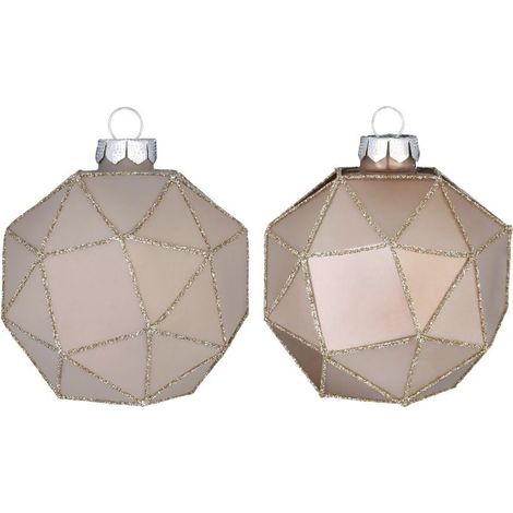 PALLINA DI NATALE IN VETRO ALABASTRO CON ANGOLI GEOMETRICI OP/LUC 7,5CM CAD UNO