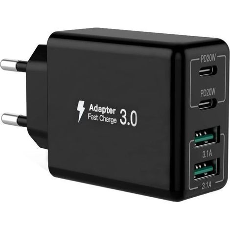 Chargeur USB-C 4 ports 55 W, bloc de charge rapide (PD+QC), chargeur multiport Type-C compatible avec iPhone et Samsung. Puissance : 55 W (1/5)