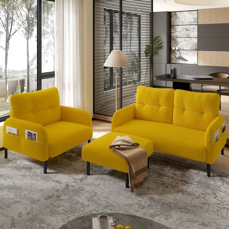 Canapé 2 places, fauteuil et pouf velours côtelé OKMYHOME (1/5)