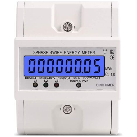 Compteur d'énergie,LCD numérique Compteur d'énergie électronique KWh sur Rail DIN triphasé à 4 Fils triphasé 80A (1/5)