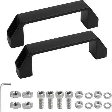 Poignee De Porte Exterieur En Alliage D'Aluminium Noir Robuste Avec Vis Et Écrou T Pour Profilé Série 30, Poignée Meuble Et Porte De Garage, Kit Complet Installation Facile (90mm) (1/5)
