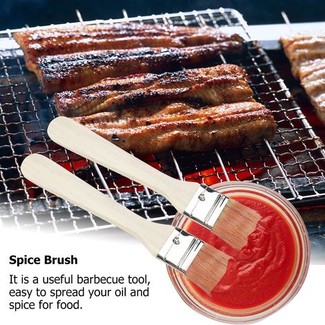 Lot de 2 brosses à barbecue légères en bois pour étaler l'huile et les épices en extérieur. (1/5)