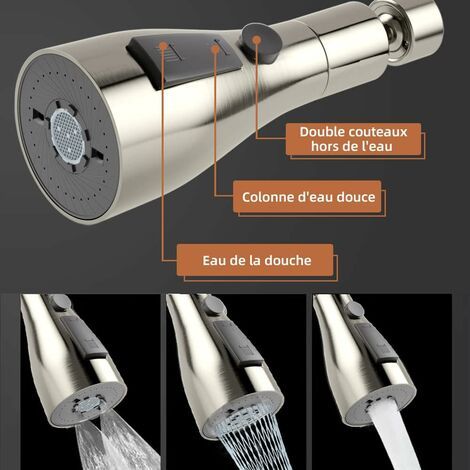360°Rotatif Douchette Robinet Cuisine FM22/M24,3 Modes Tête Douchette Evier Cuisine,Brise Jet Robinet Cuisine,Adaptateur Economiseur D'eau Pour Robinet ,Embout Robinet Cuisine,Mousseur Robinet G1/2 (1/4)