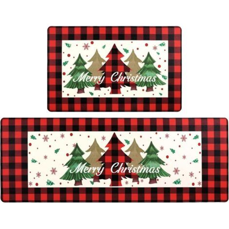 Tapis de salle de bain de Noël, tapis de bain rouge pour décoration de salle de bain, antidérapant, lavable en machine, 40 x 60 cm + 40 x 120 cm
