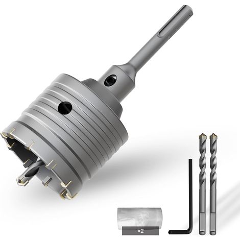 Juego de 1 broca de corona de 68 mm con punta de carburo, extensión SDS-Plus de 110 mm y brocas piloto para hormigón, ladrillo y piedra. (1/5)