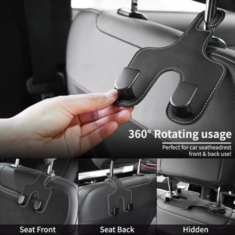 Ganchos para bolsas de coche, un juego de 2 soportes de cuero para reposacabezas, ganchos de almacenamiento para coche, ganchos 2 en 1 para reposacabezas de asiento para colgar bolsos. (1/4)