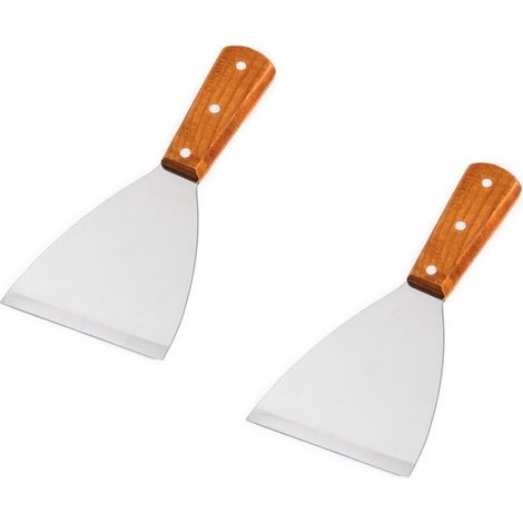Espátula para parrilla de 2 piezas, Espátula para parrilla de acero inoxidable, Espátula para parrilla de barbacoa con mango de madera, Plateada (1/5)