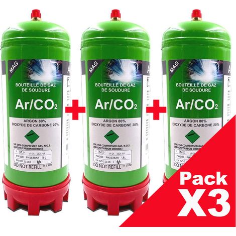 PACK (X3) BOUTEILLES GAZ ARGON + CO2 jetable 1,8 Litres - Soudure Acier Inox