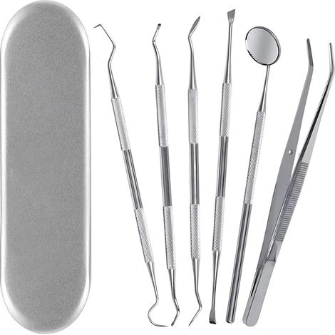 Kit d'hygiène buccale 6 pièces : gratte-plaque, dissolvant de tartre, kit de soins dentaires et de nettoyage du tartre pour une utilisation à domicile. (1/5)
