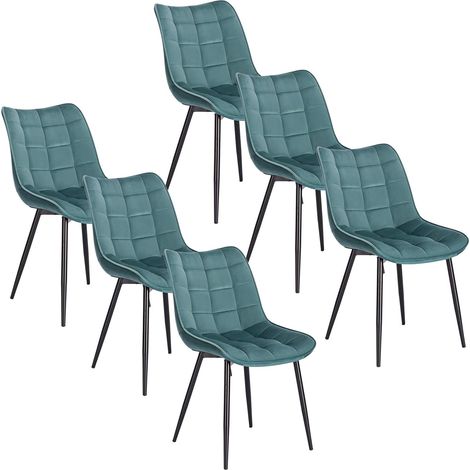 WOLTU Pack de 6 Sillas de Comedor Asiento de Terciopelo Silla Diseño Silla Tapizada Estructura Metálica Sillón con Respaldo Silla de Cocina Turquesa (1/5)