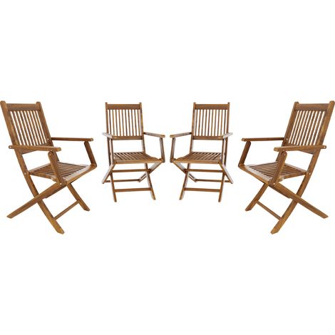 Set 4 Sedie Pieghevoli Da Giardino In Legno Massiccio Di Acacia Con Braccioli Schienale Alto E Seduta A Doghe Per Esterno Patio E Terrazzo 91 X 58 X 52 Cm (1/5)