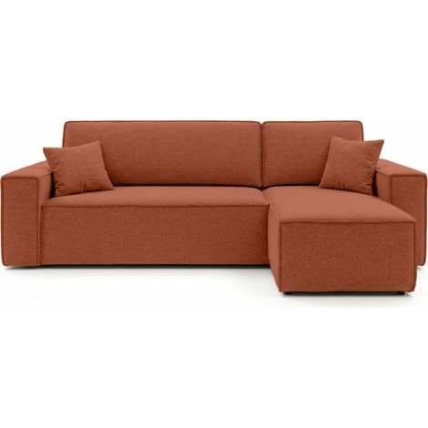Canapé d'angle FARAH convertible réversible avec rangement en tissu - Terracotta