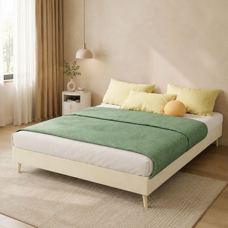 MEUBLIV Struttura letto 140x200 cm beige – base bassa in tessuto, senza materasso (1/5)