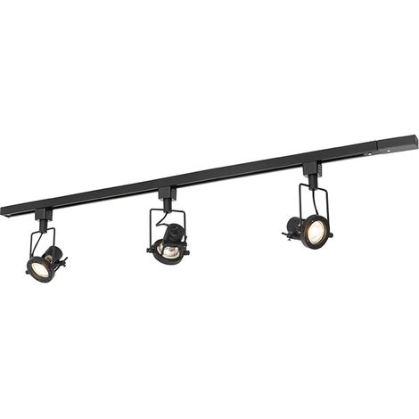 QAZQA suplux - Système sur rail spot luminaire plafond, plafonnier compatible pour led - 3 lumière - L 100 cm - Noir - Rustique - éclairage intérieur - Salon I Chambre I Cuisine I Salle à manger
