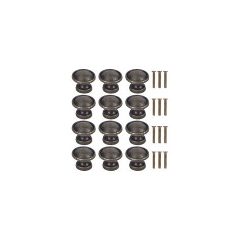 Lot de 12 boutons de tiroir vintage marron, dimensions : 23, 19 et 15 mm, poignées de meuble rondes avec plaque, boutons de porte de meuble. (1/5)