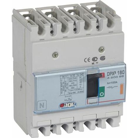 Disjoncteur magnétothermique DPX³160 pouvoir de coupure 25kA 400V - 4P - 100A - LEGRAND