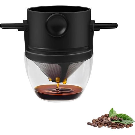 filtre Caf Rutilisable (avec Plateau Infrieur) Filtre Th Permanent Sans Papier En Acier Inoxydable 1 2 Tasses Pour La Maison, Le Bureau Et Les (1/5)