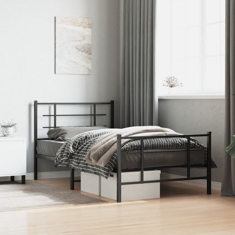 Metal Bed Frame without Mattress with Footboard Black 100x190cm vidaXL (1/5)