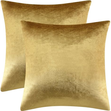 Coussin Velours Doré Luxueux 45x45cm, Housse Carrée Élégante pour Canapé et Lit - Ensemble de 2 (1/4)