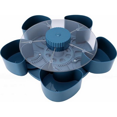Rotating Snack Tray, Divided Tray with Non-Slip Base and 5 Compartments, Rotating Serving Tray with Smooth Rotation Mechanism, Ideal for Parties, Movie Nights, etc. (Blue) (1/5)