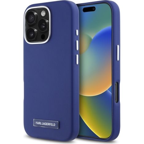 Custodia rigida Karl Lagerfeld KLHMP16LPGMSRPB per iPhone 16 Pro 6.3" blu/blu con piastra in metallo FW e MagSafe. (1/5)