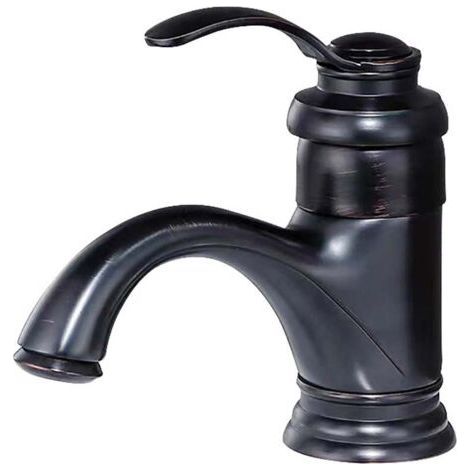 Robinet de salle de bains vintage, robinet d'évier en laiton à poignée unique, robinet d'évier moderne, chaud et froid réglable, 3/8 pouces noir-TONCHEAN (1/5)