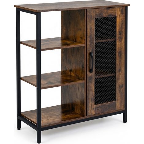 COSTWAY Buffet Cabinet Coffee Bar Cabinet with Adjustable Shelves Carbon Steel Frame