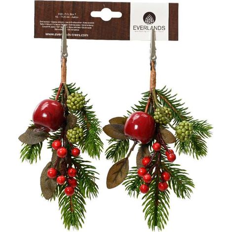 Everlands Decorazione Natalizia Clip Rametto Frutti Rossi - 2 Pezzi